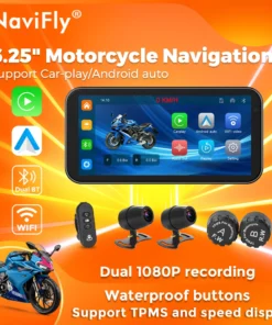Navifly Portable 6.25 inch IP67 Waterproof Motorcycle GPS Navigation Wireless Carplay Android Auto Moto Monitor WIFI TPMS BT TF