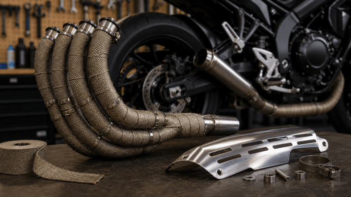 Motorcycle exhaust wrap benefits and heat shield comparison guide