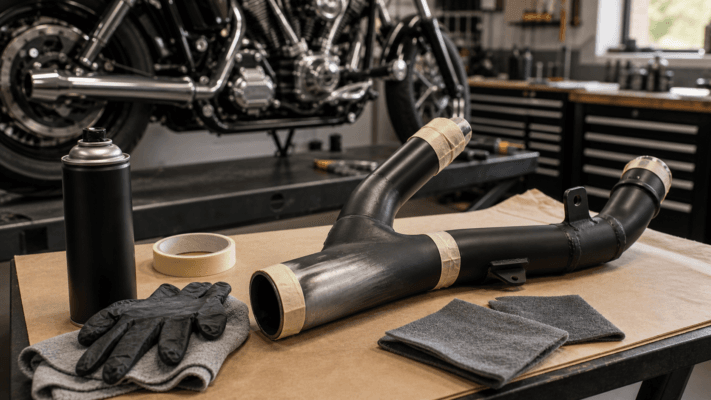 Best motorcycle exhaust paint high-temperature coating applied to exhaust pipe